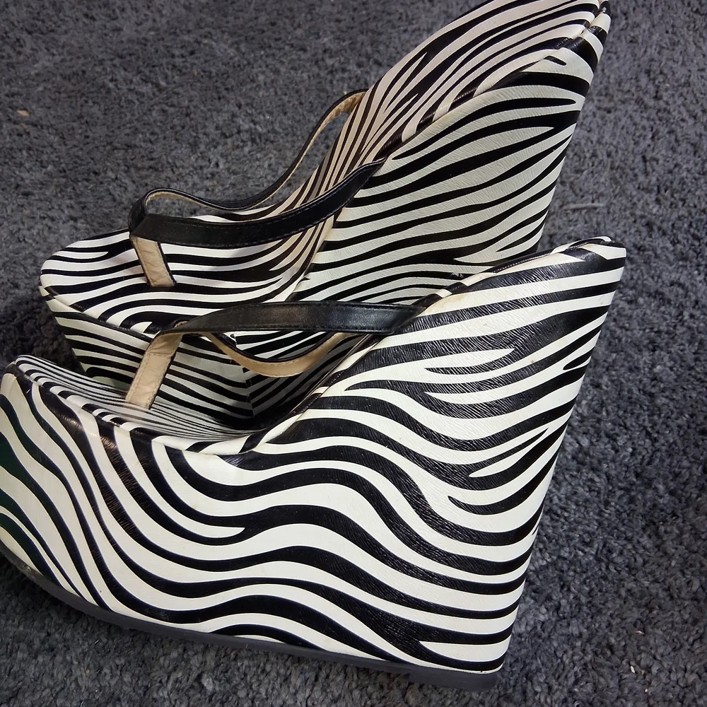 Zebra Print Wedge Sandals - Picture 1 of 3